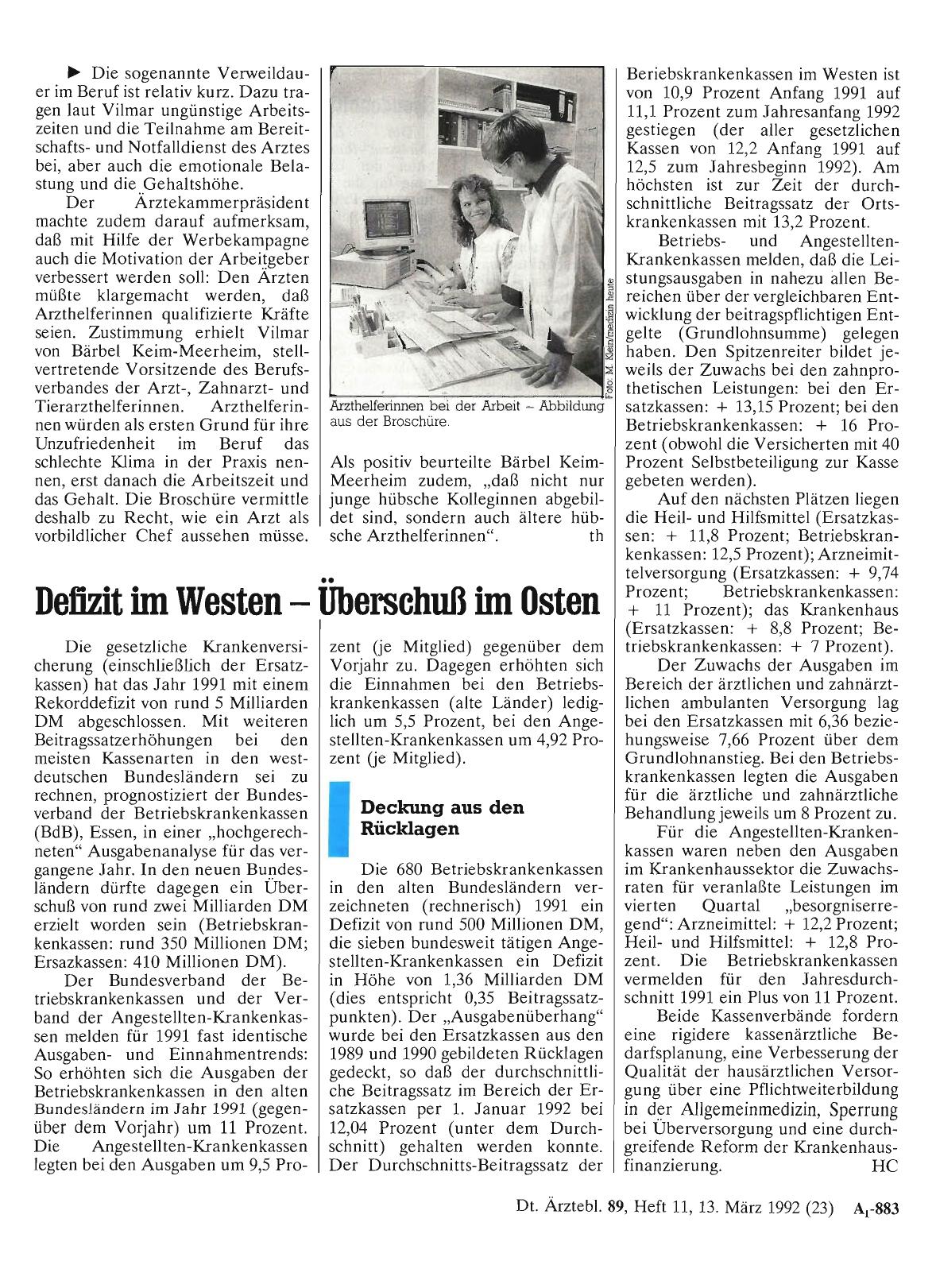 Vorschauseite 1: Defizit im Westen - Uberschuß im Osten