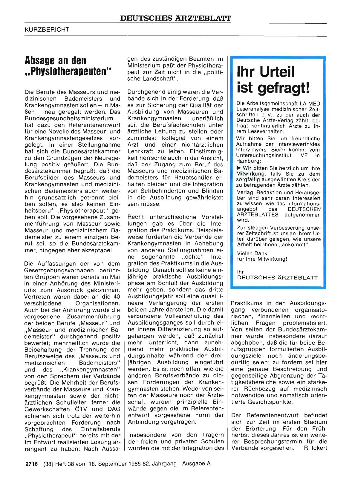Vorschauseite 1: Absage an den, ,Phvsiotherapeuten''