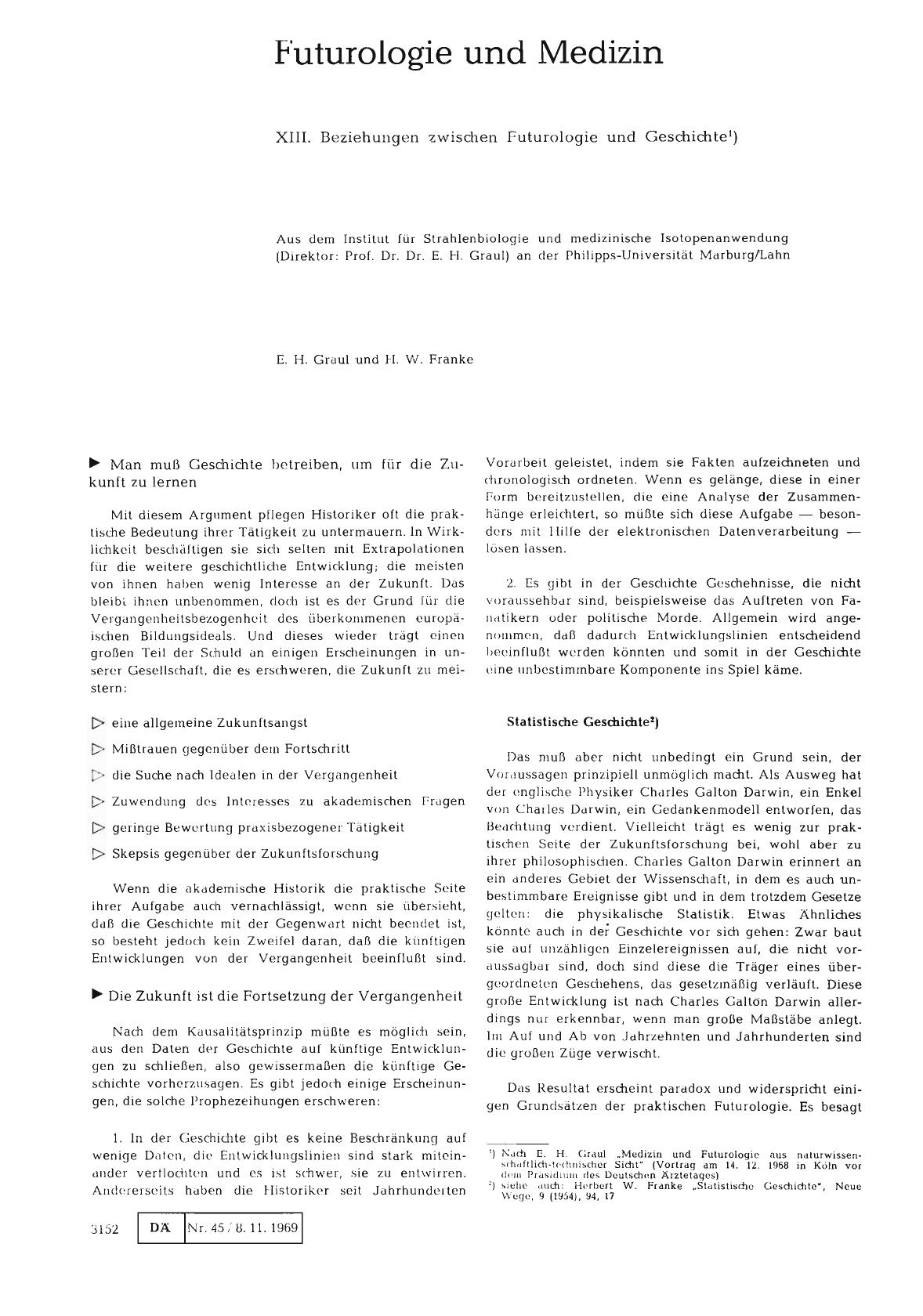 Vorschauseite 1: Futurologie und Medizin XIII. : Beziehungen zwischen Futurologie und Geschichte