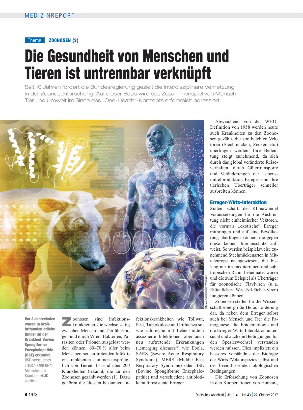 Vorschauseite 1: Zoonosen (2): Die Gesundheit von Menschen und Tieren ist untrennbar verknüpft