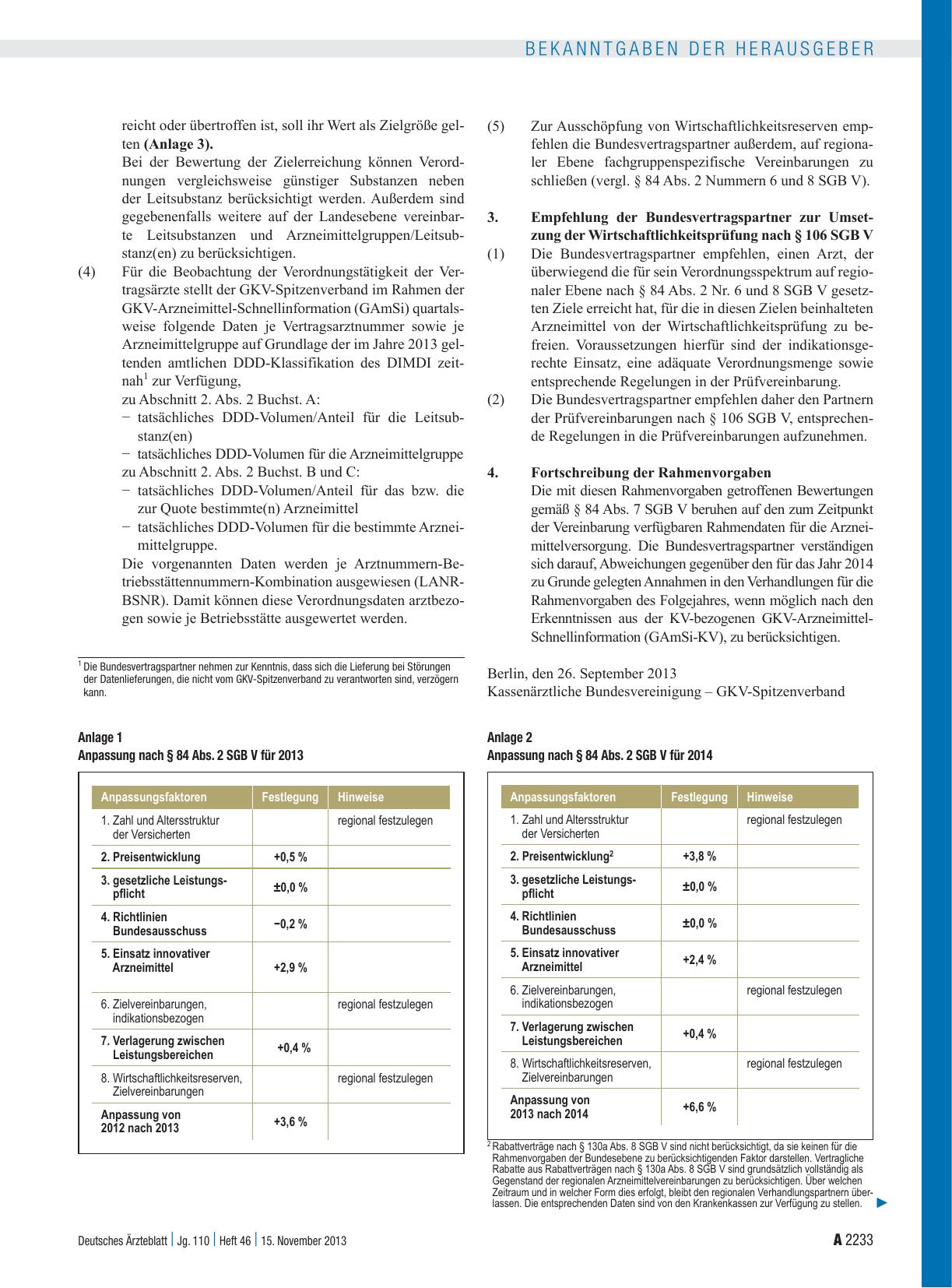 Vorschauseite 2: Rahmenvorgaben nach § 84 Abs. 7 SGB V – Arzneimittel – für das Jahr 2014 vereinbart zwischen dem Spitzenverband Bund der Krankenkassen (GKV-Spitzenverband) und der Kassenärztliche…