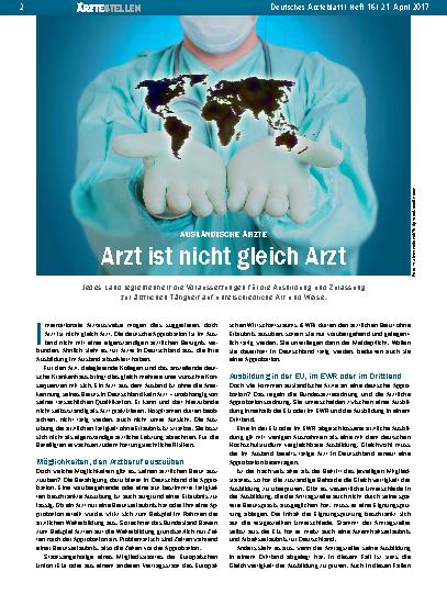 Vorschauseite 1: Ausländische Ärzte: Arzt ist nicht gleich Arzt