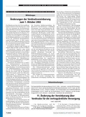 Vorschauseite 1: Bekanntmachungen: 11. Änderung der Vereinbarung über Vordrucke für die vertragsärztliche Versorgung