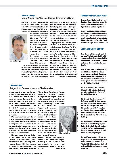 Vorschauseite 1: Johannes Rohen †: Prägend für Generationen von Studierenden