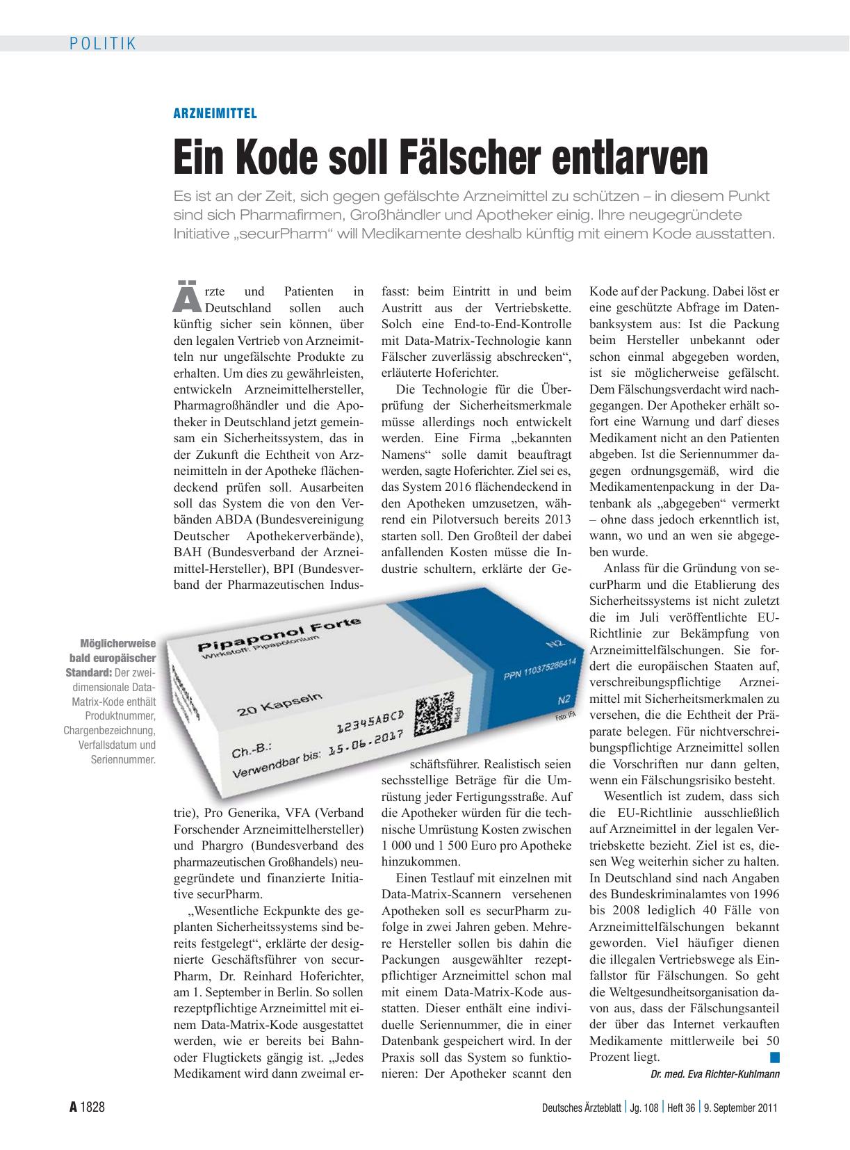 Vorschauseite 1: Arzneimittel: Ein Kode soll Fälscher entlarven
