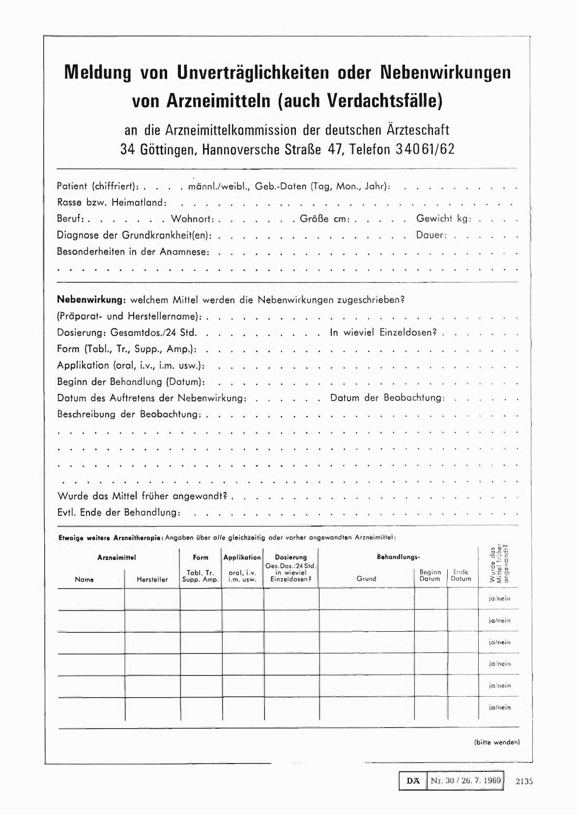 Vorschauseite 1: Meldung von Unverträglichkeiten oder Nebenwirkungen von Arzneimitteln