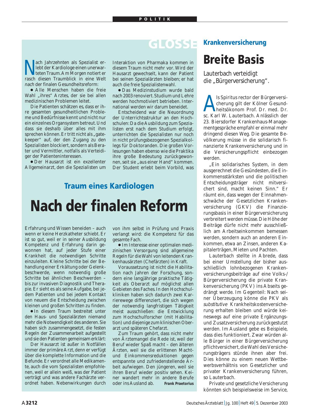 Vorschauseite 1: Krankenversicherung: Breite Basis