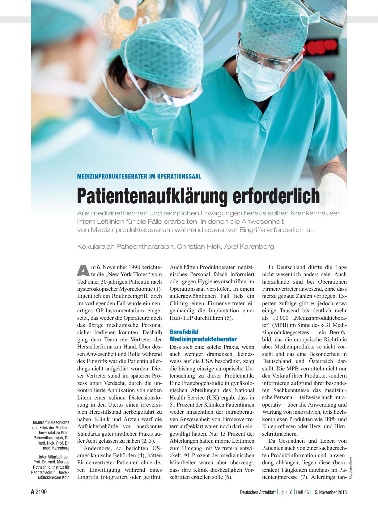 Vorschauseite 1: Medizinprodukteberater im Operationssaal: Patientenaufklärung erforderlich