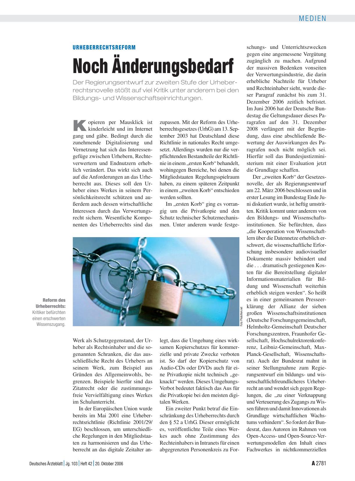 Vorschauseite 1: Urheberrechtsreform: Noch Änderungsbedarf