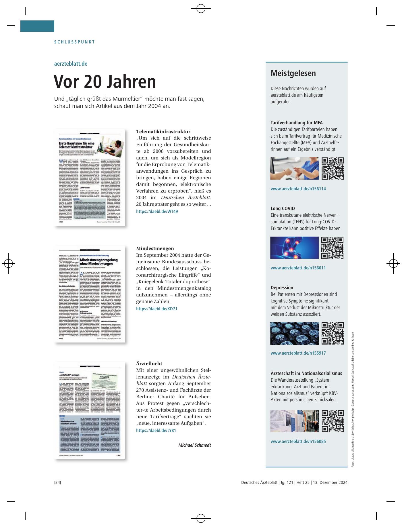 Vorschauseite 1: aerzteblatt.de: Vor 20 Jahren