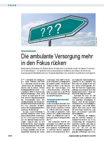Vorschauseite 1: Gesundheitswesen: Die ambulante Versorgung mehr in den Fokus rücken.