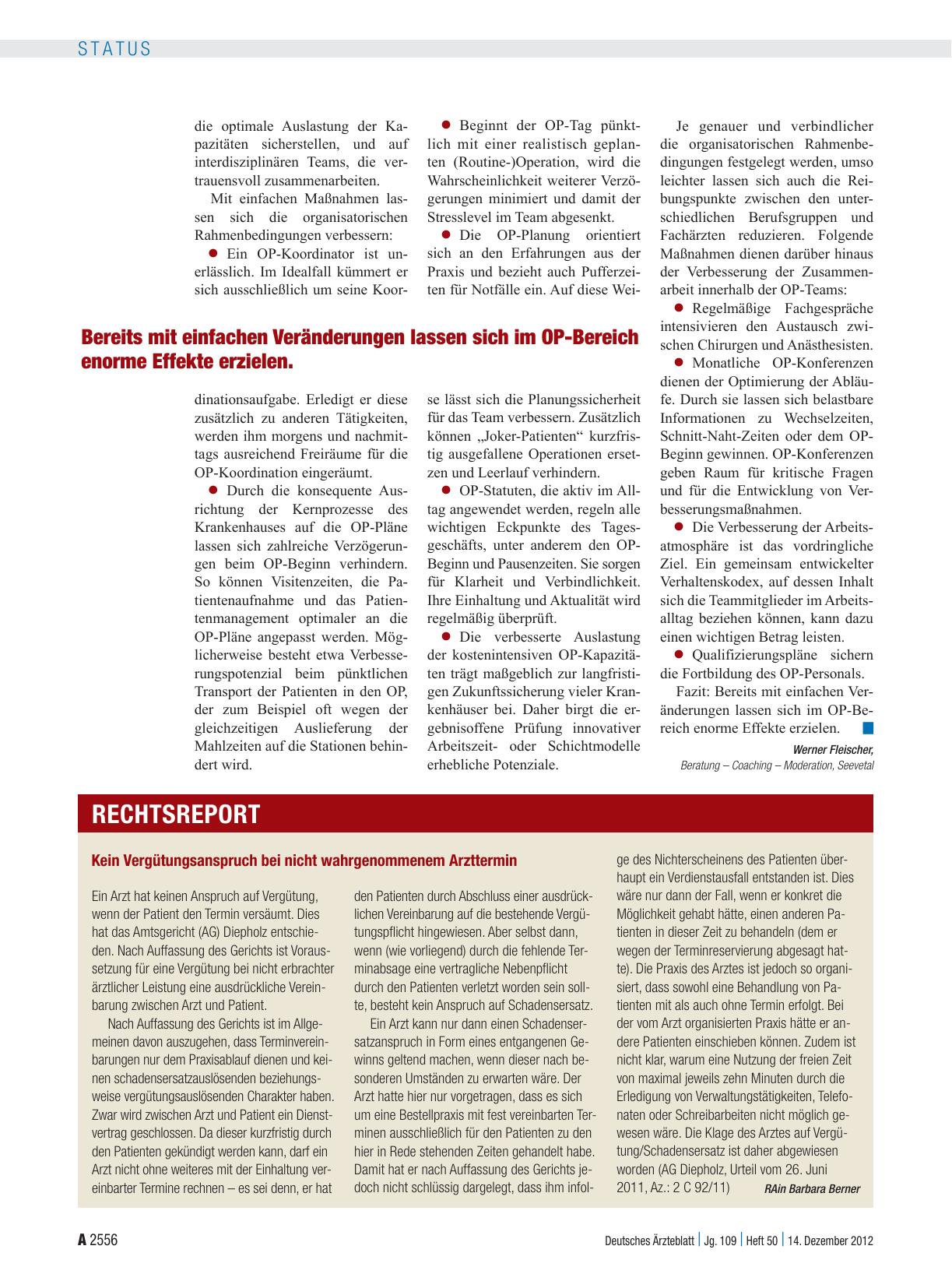 Vorschauseite 1: Kein Vergütungsanspruch bei nicht wahrgenommenem Arzttermin
