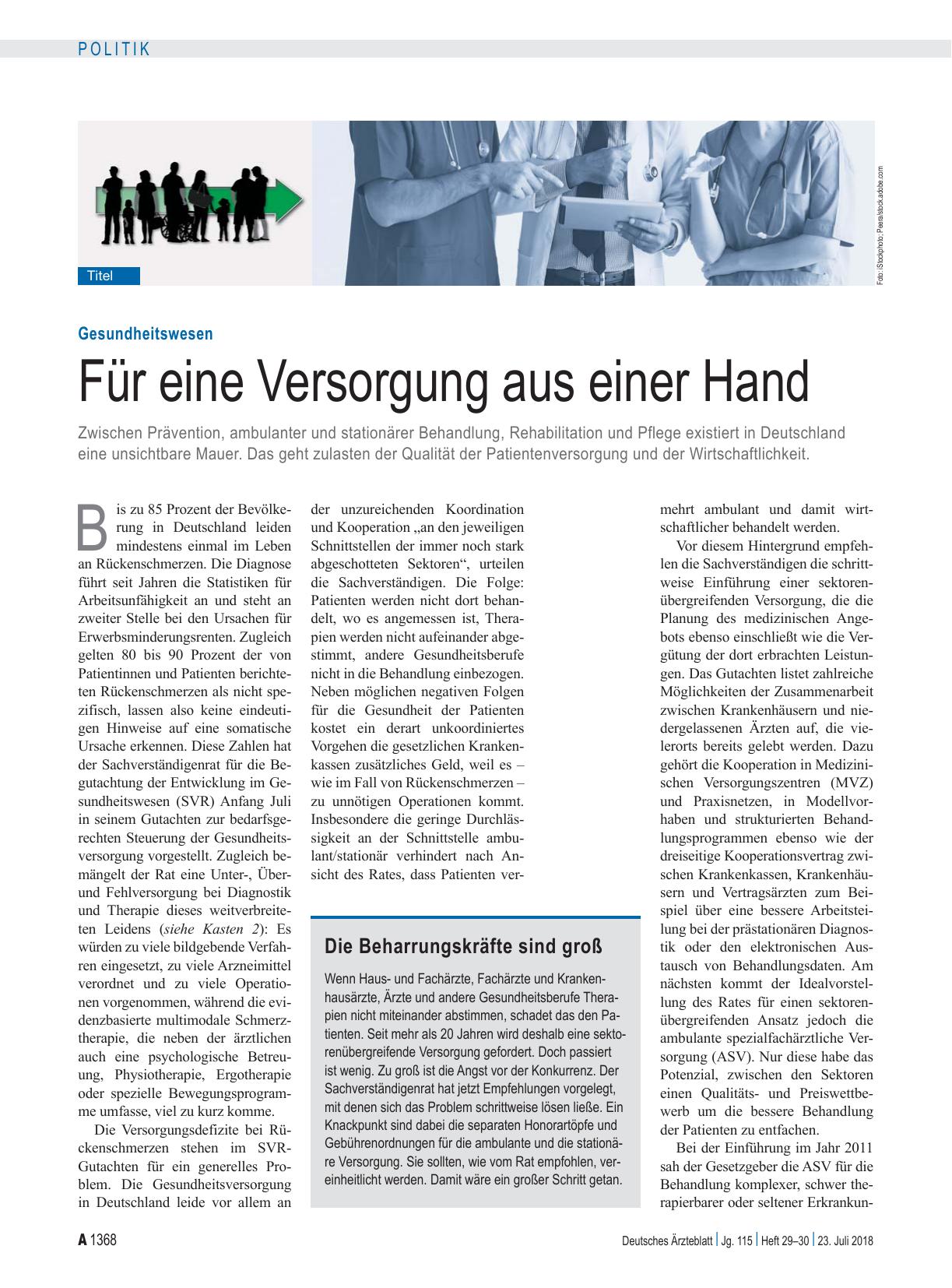 Vorschauseite 1: Gesundheitswesen: Für eine Versorgung aus einer Hand