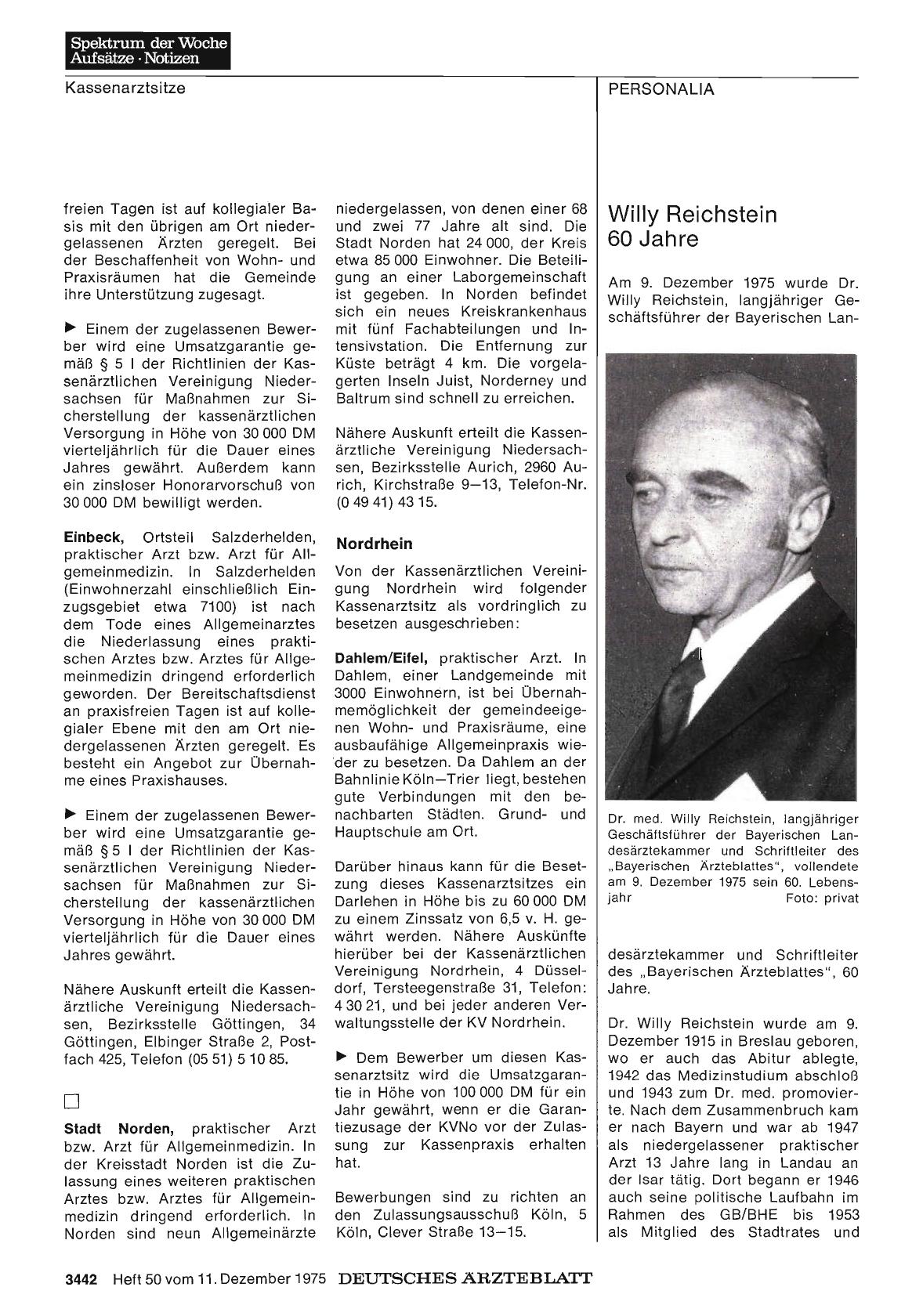 Vorschauseite 1: Willy Reichstein 60 Jahre