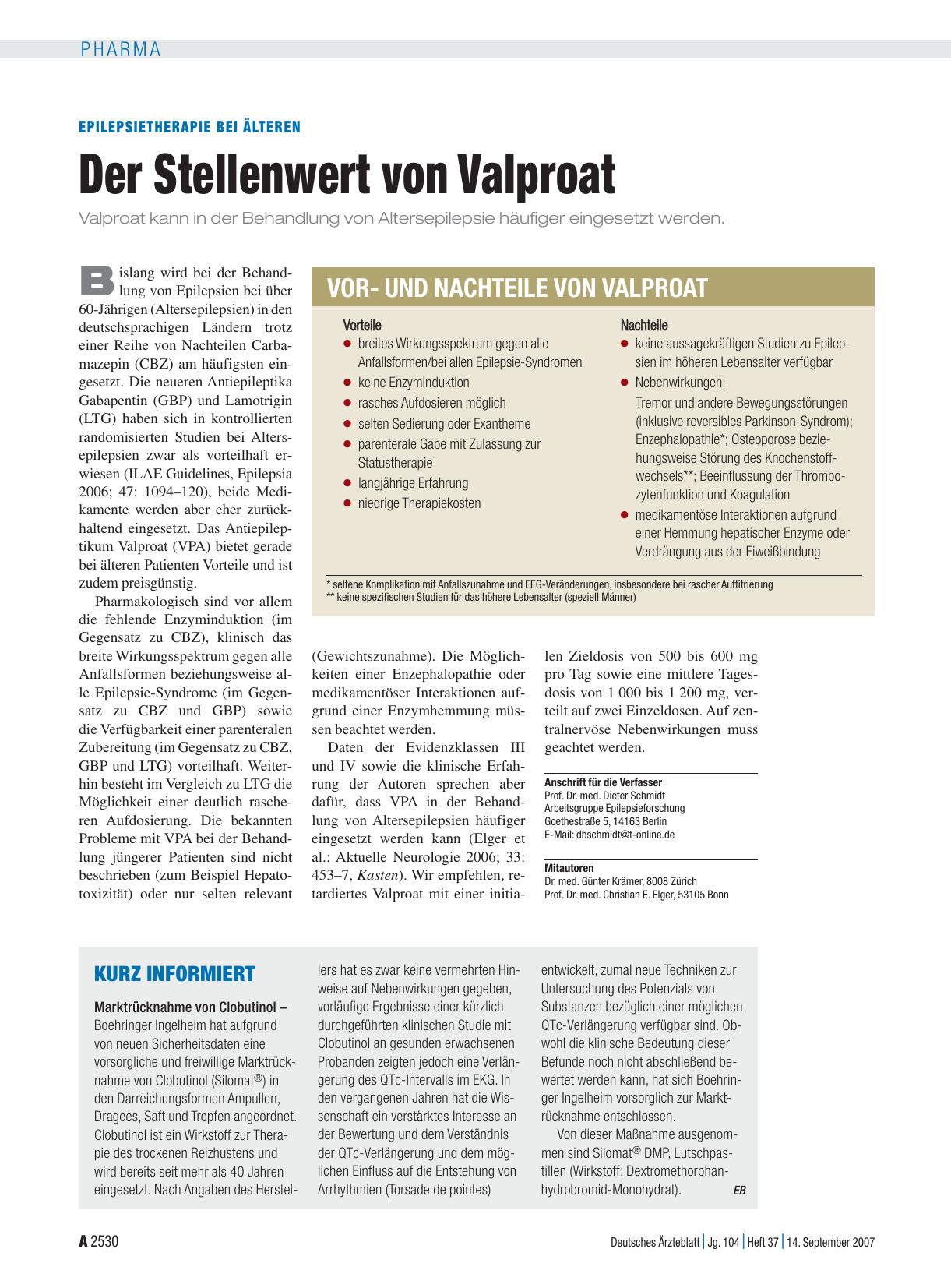 Vorschauseite 1: Epilepsietherapie bei Älteren: Der Stellenwert von Valproat