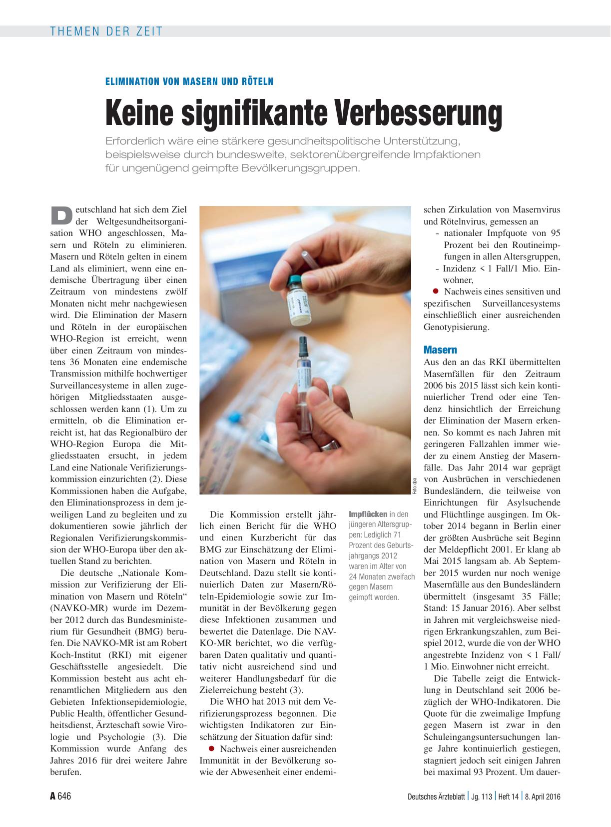 Vorschauseite 1: Elimination von Masern und Röteln: Keine signifikante Verbesserung