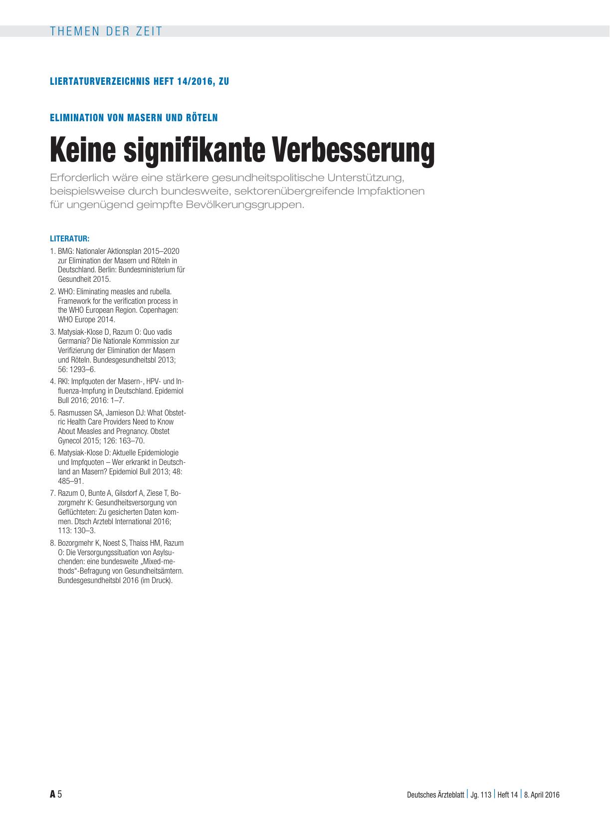 Vorschauseite 5: Elimination von Masern und Röteln: Keine signifikante Verbesserung