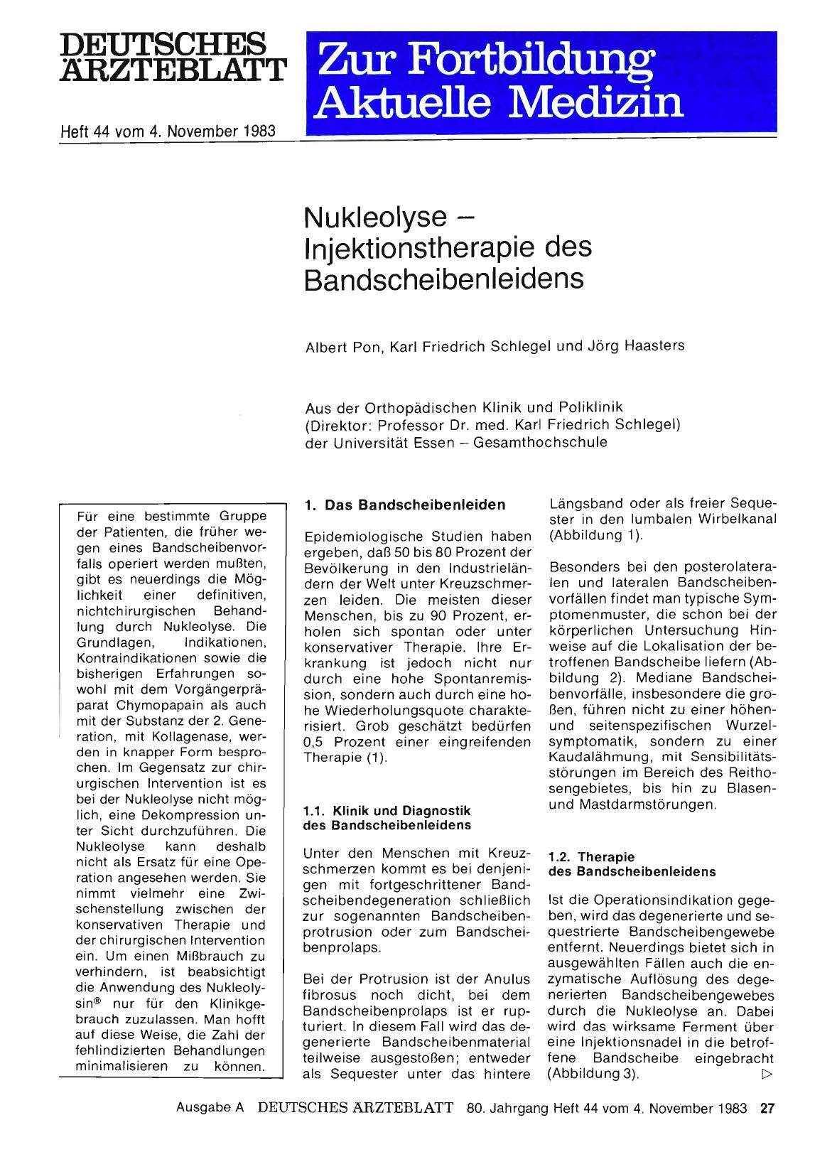 Vorschauseite 1: Nukleolyse — Injektionstherapie des Bandscheibenleidens