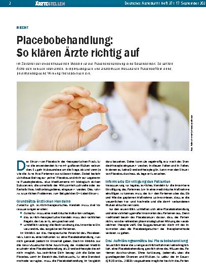 Vorschauseite 1: Recht: Placebobehandlung – So klären Ärzte richtig auf