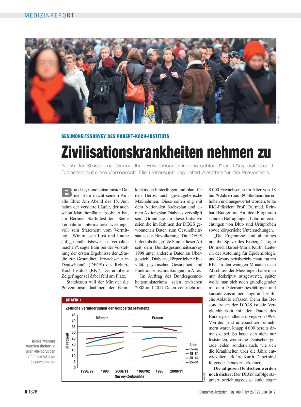 Vorschauseite 1: Gesundheitssurvey des Robert-Koch-Instituts: Zivilisationskrankheiten nehmen zu