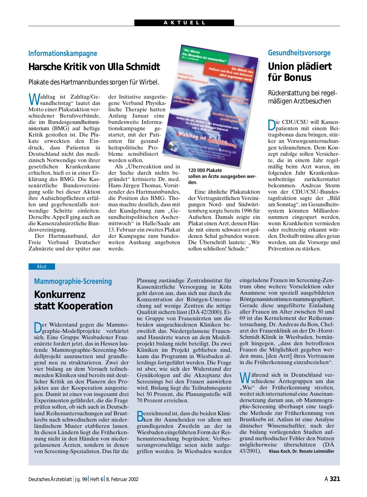 Vorschauseite 1: Informationskampagne: Harsche Kritik von Ulla Schmidt