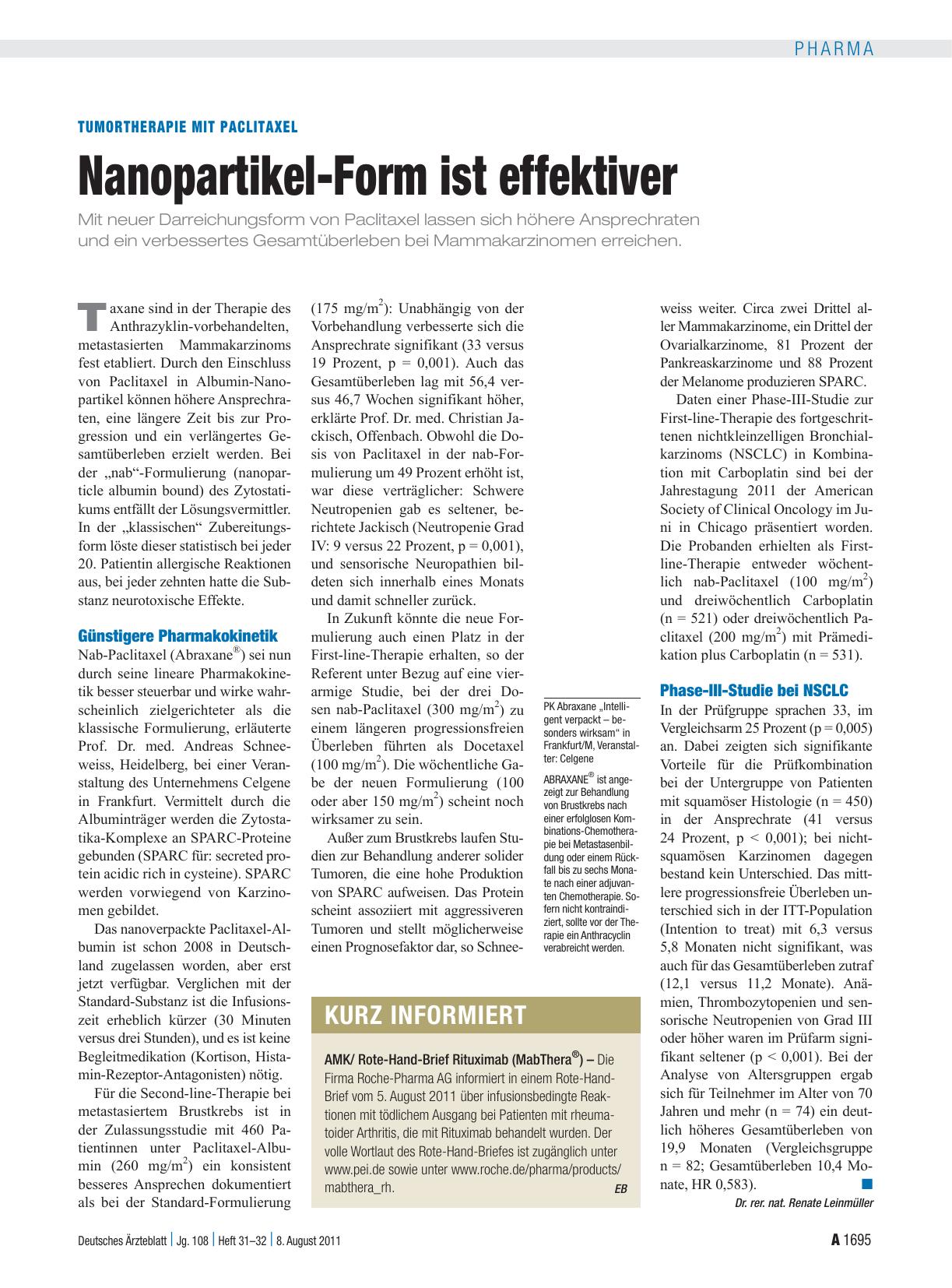 Vorschauseite 1: Tumortherapie mit Paclitaxel: Nanopartikel-Form ist effektiver