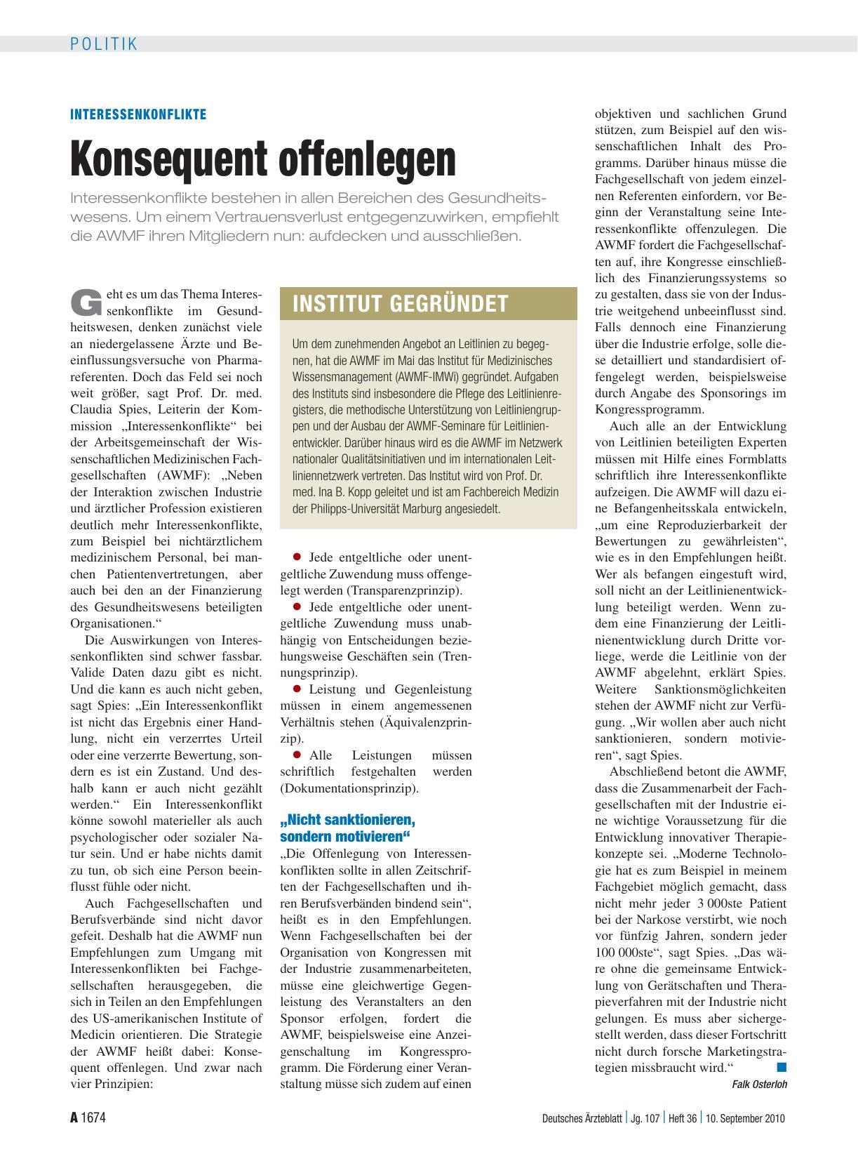 Vorschauseite 1: Interessenkonflikte: Konsequent offenlegen