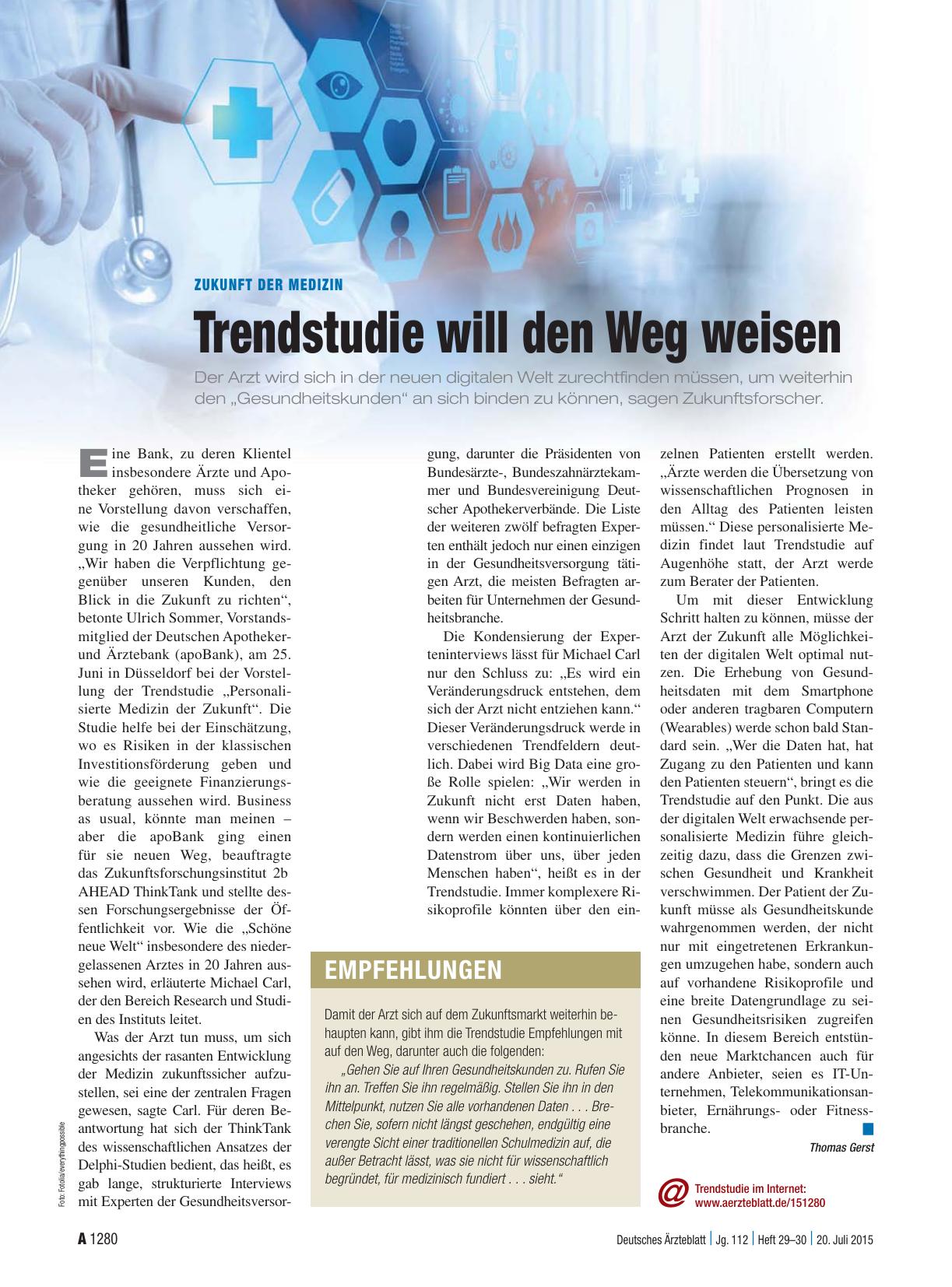 Vorschauseite 1: Zukunft der Medizin: Trendstudie will den Weg weisen