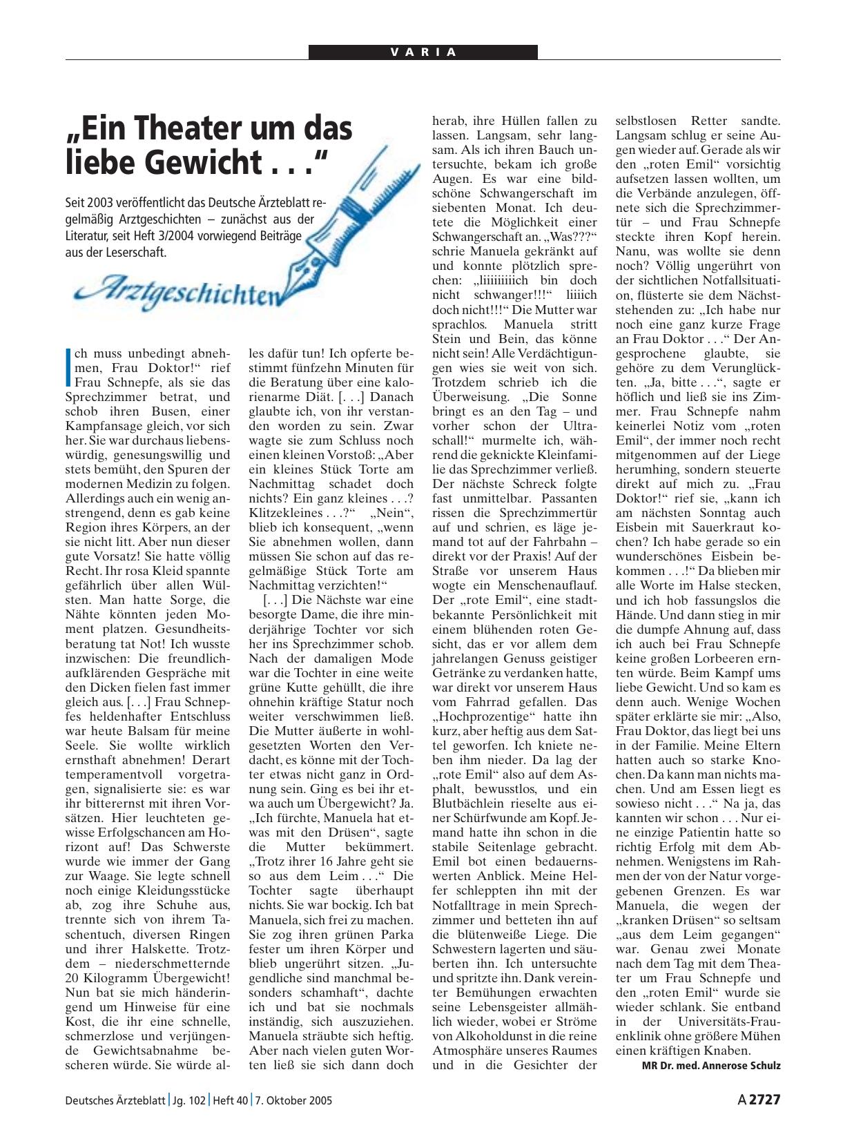 Vorschauseite 1: Arztgeschichten: „Ein Theater um das liebe Gewicht. .. “