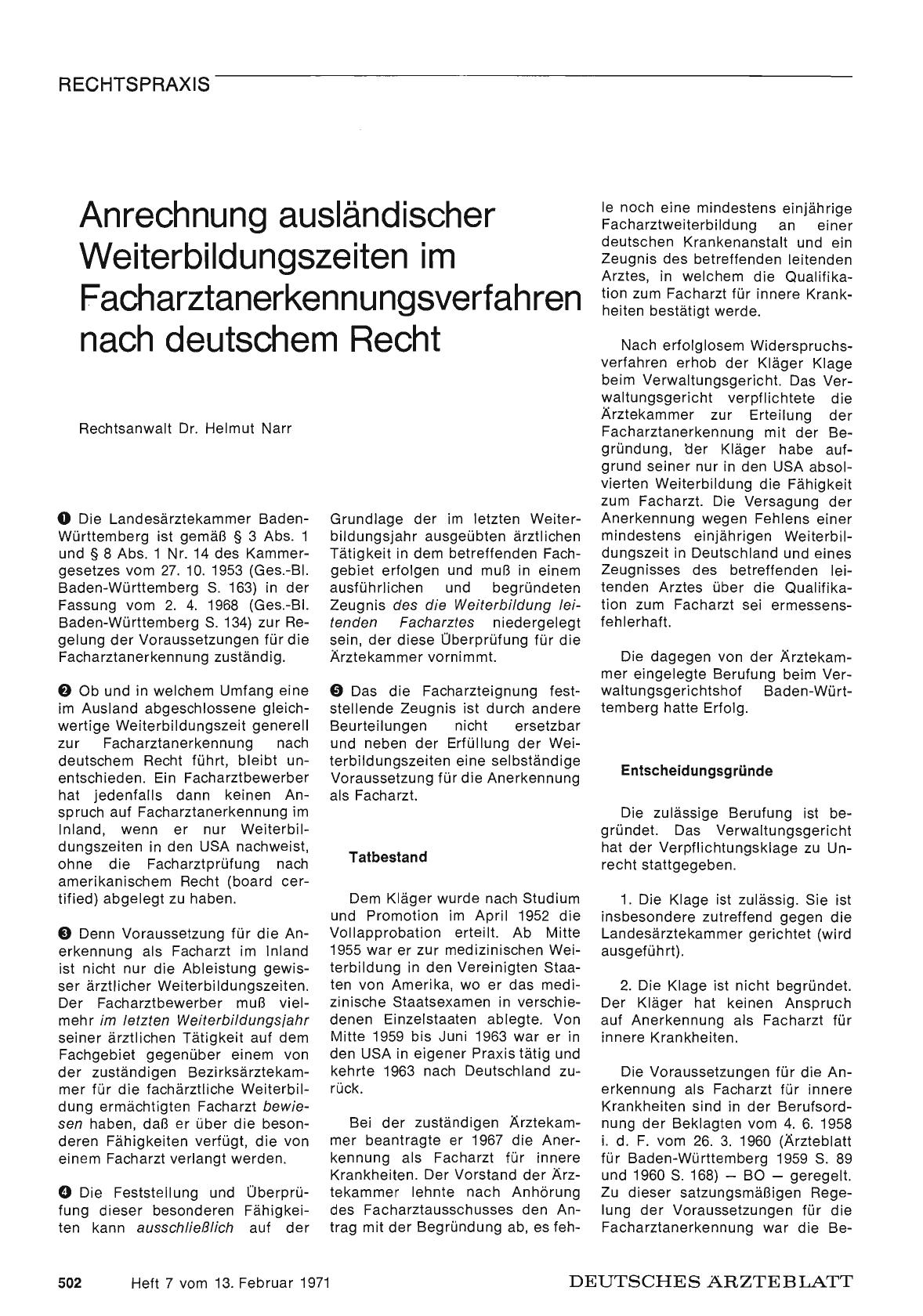 Vorschauseite 1: Anrechnung ausländischer Weiterbildungszeiten im Facharztanerkennungsverfahren nach deutschem Recht