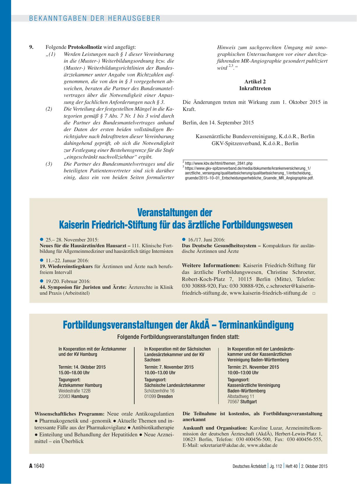 Vorschauseite 1: Veranstaltungen der Kaiserin Friedrich-Stiftung für das ärztliche Fortbildungswesen