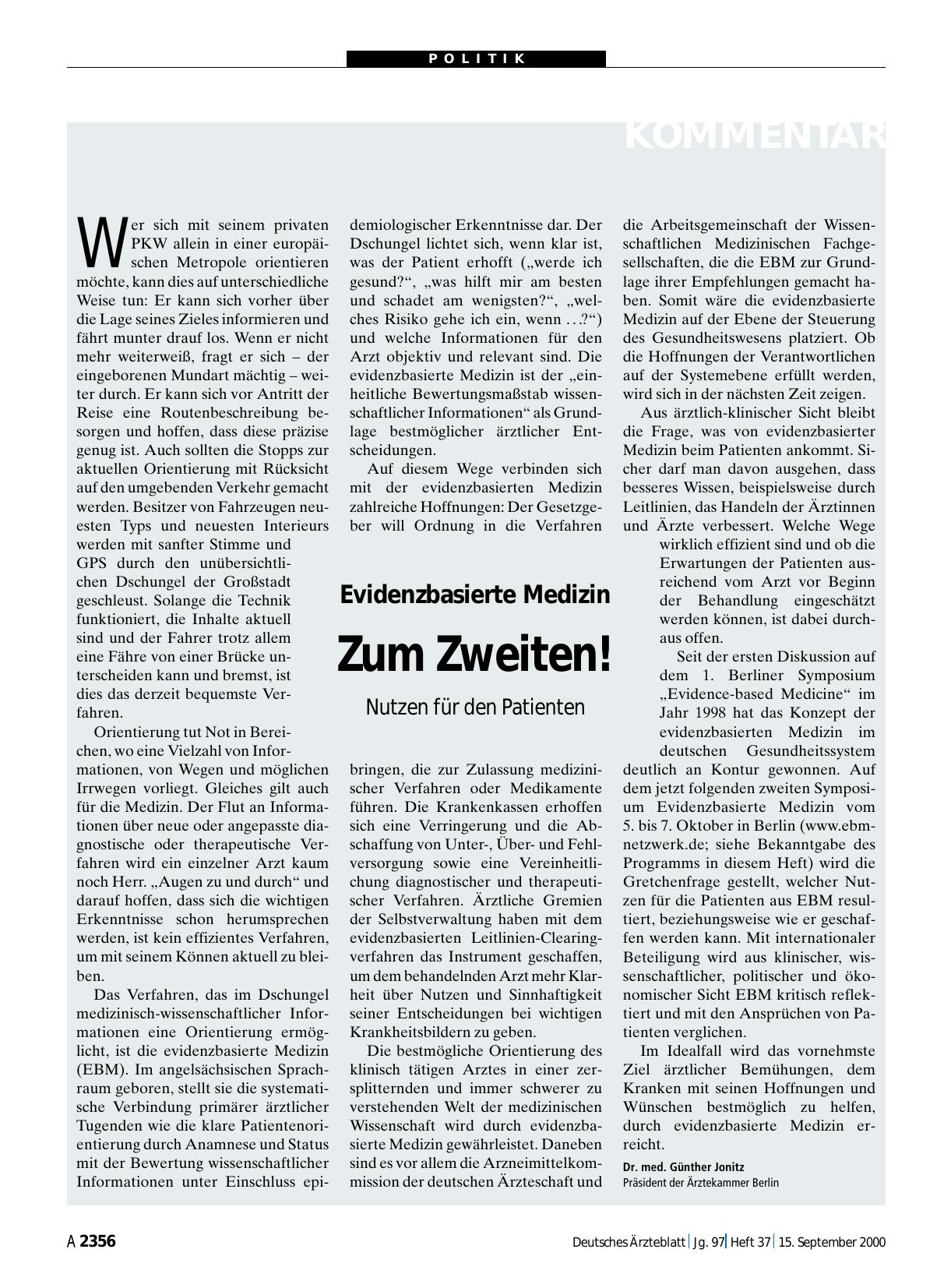 Vorschauseite 1: Evidenzbasierte Medizin: Zum Zweiten!