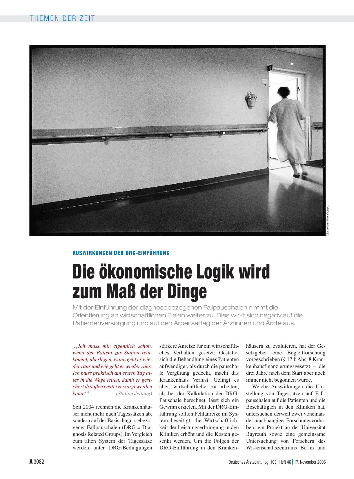 Vorschauseite 1: Auswirkungen der DRG-Einführung: Die ökonomische Logik wird zum Maß der Dinge