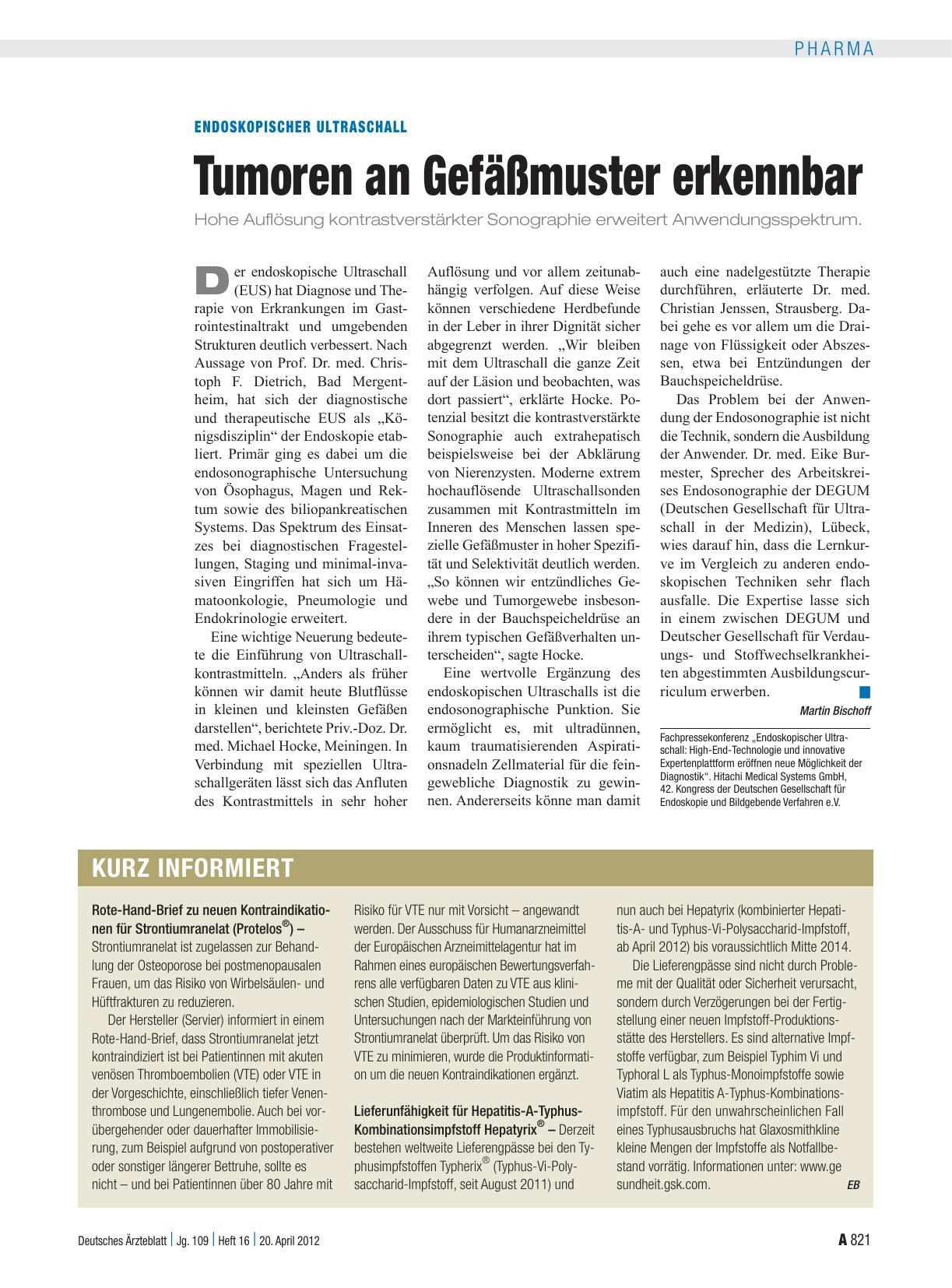 Vorschauseite 1: Endoskopischer Ultraschall: Tumoren an Gefäßmuster erkennbar