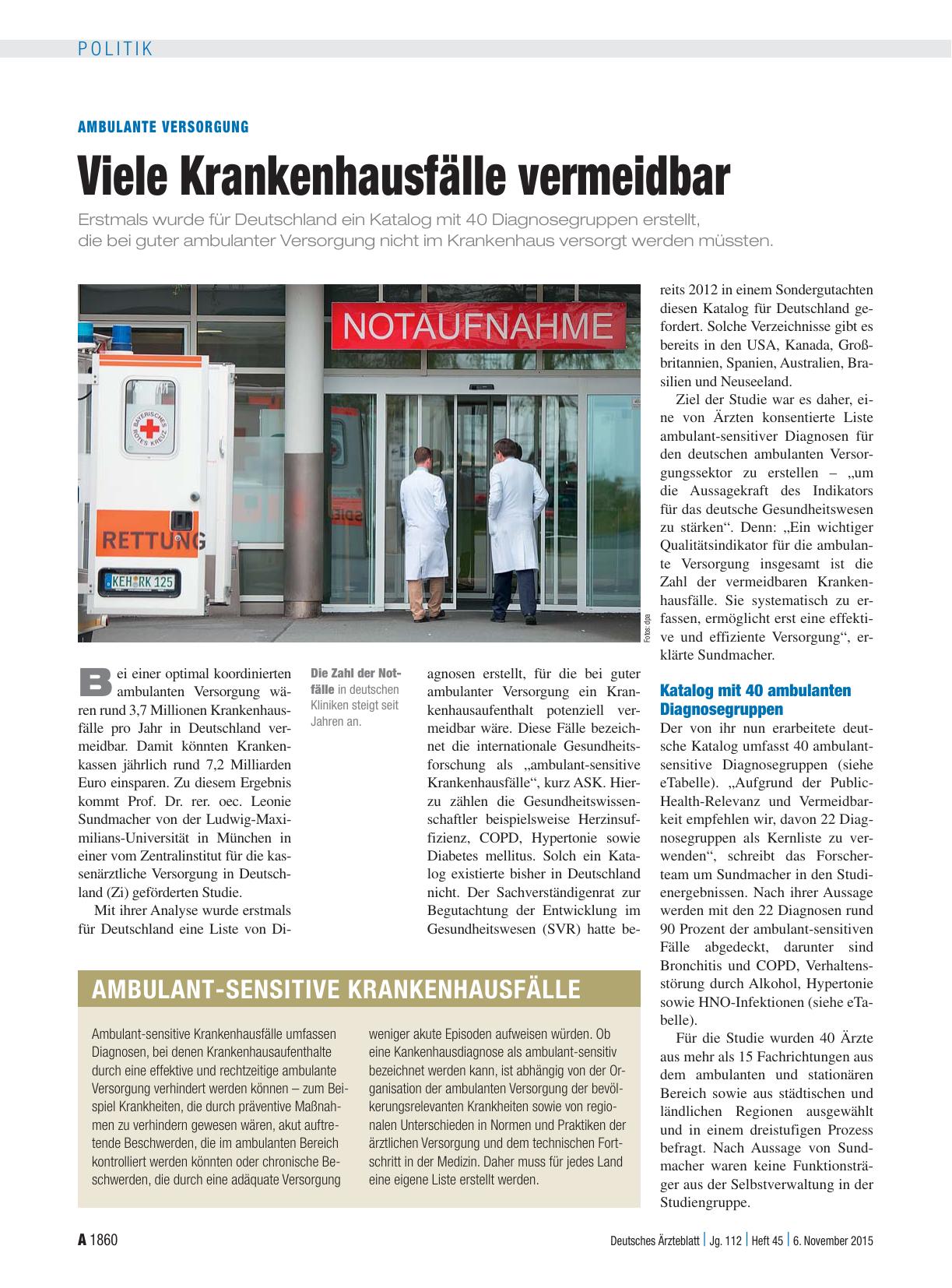 Vorschauseite 1: Ambulante Versorgung: Viele Krankenhausfälle vermeidbar