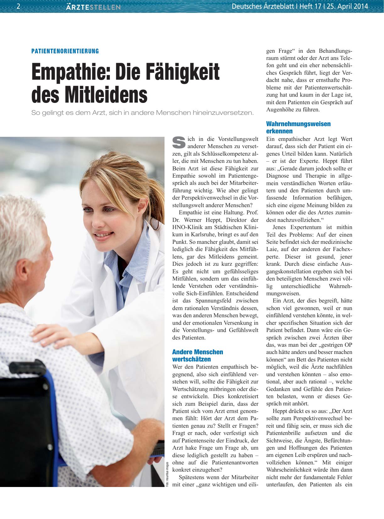 Vorschauseite 1: Patientenorientierung: Empathie – Die Fähigkeit des Mitleidens