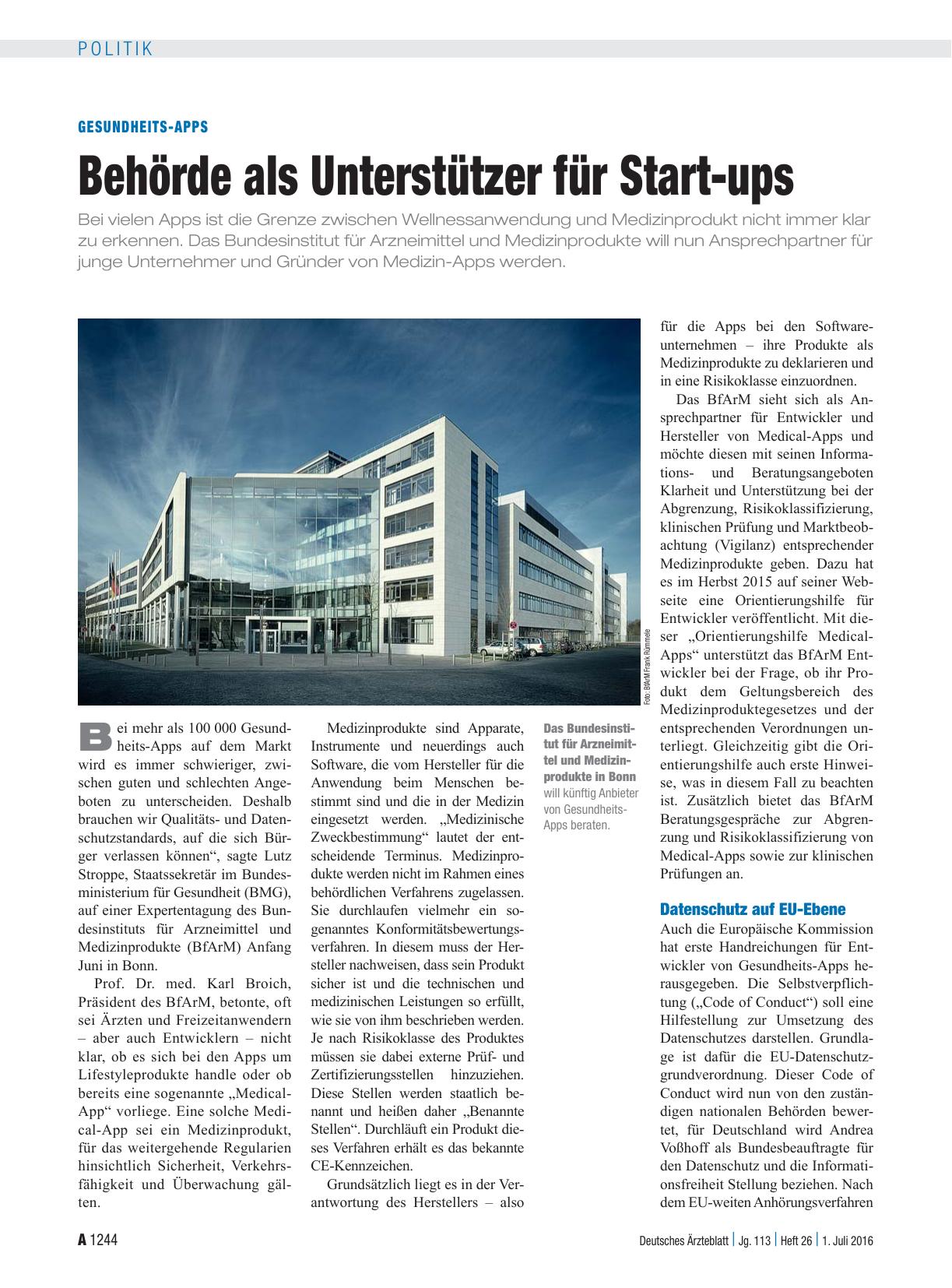 Vorschauseite 1: Gesundheits-Apps: Behörde als Unterstützer für Start-ups