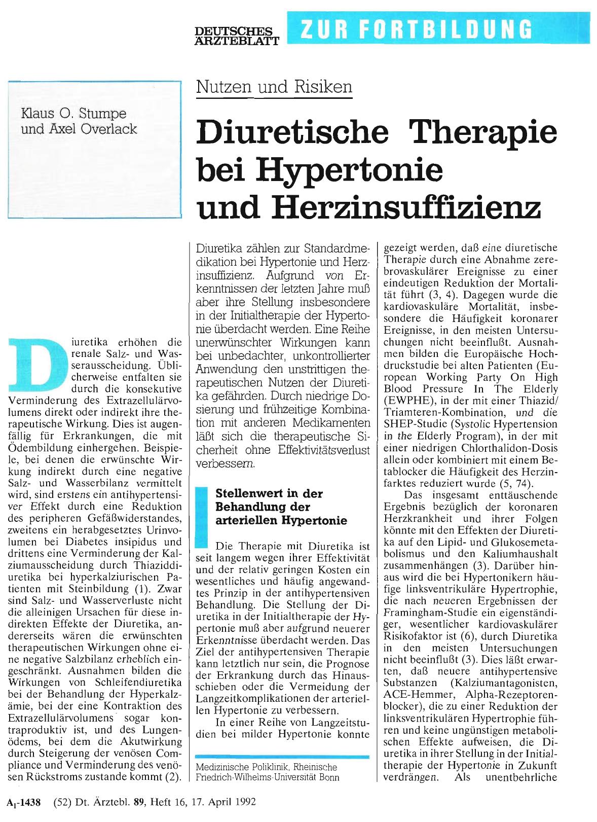 Vorschauseite 1: Nutzen und Risiken: Diuretische Therapie bei Hypertonie und Herzinsuffizienz
