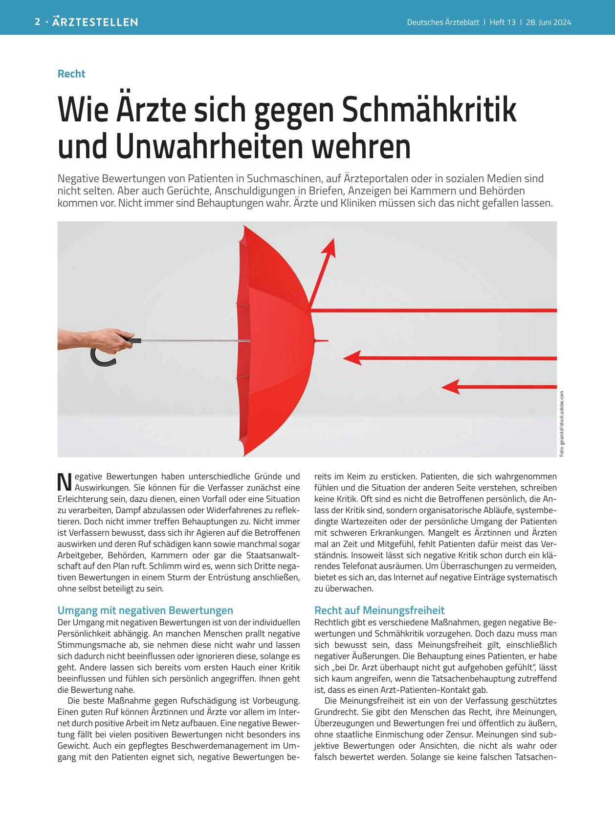 Vorschauseite 1: Recht: Wie Ärzte sich gegen Schmähkritik und Unwahrheiten wehren