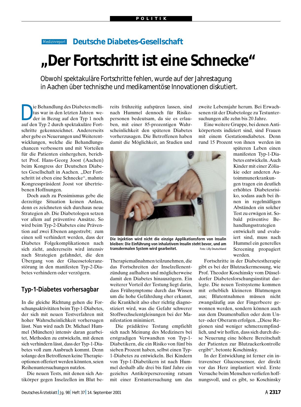 Vorschauseite 1: Deutsche Diabetes-Gesellschaft: „Der Fortschritt ist eine Schnecke“
