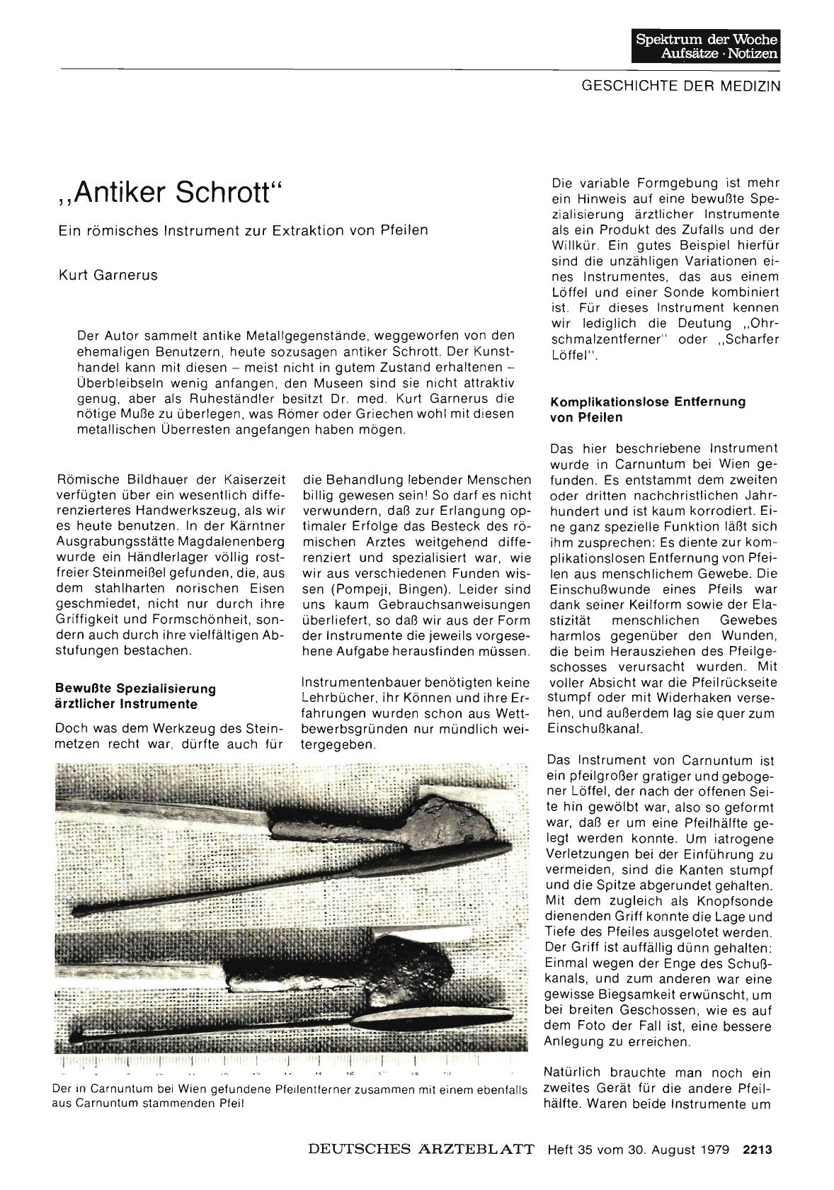 Vorschauseite 1: „Antiker Schrott”: Ein römisches Instrument zur Extraktion von Pfeilen