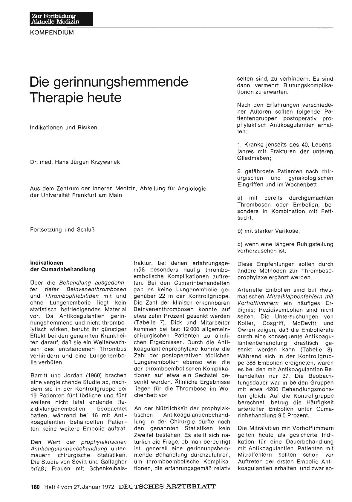 Vorschauseite 1: Die gerinnungshemmende Therapie heute: Indikationen und Risiken (Fortsetzung)