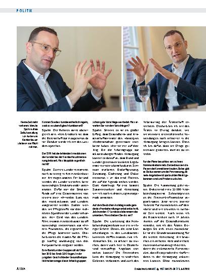 Vorschauseite 3: Interview mit Jens Spahn (CDU), Bundesgesundheitsminister: Im Zweifel ist das Ministerium am Zug