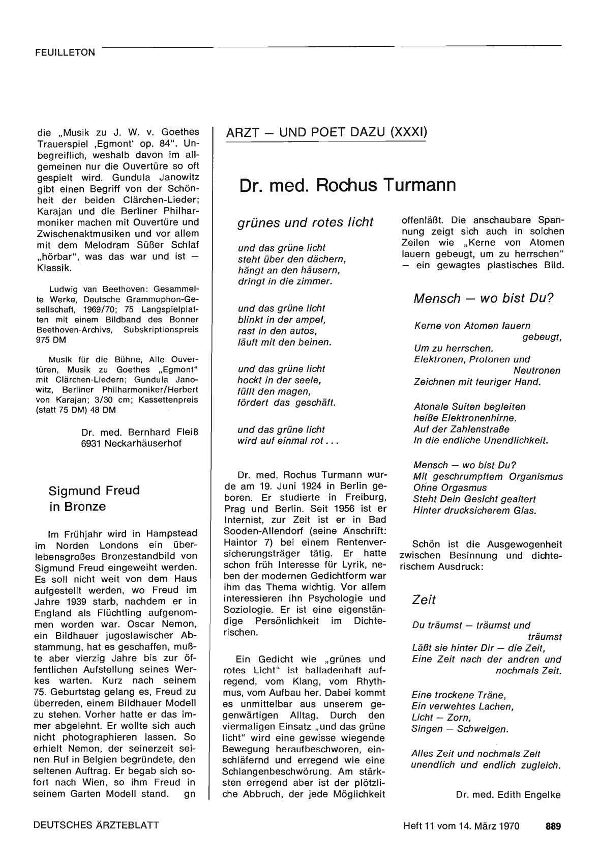Vorschauseite 1: Arzt — und Poet dazu (XXXI): Dr. med. Rochus Turmann