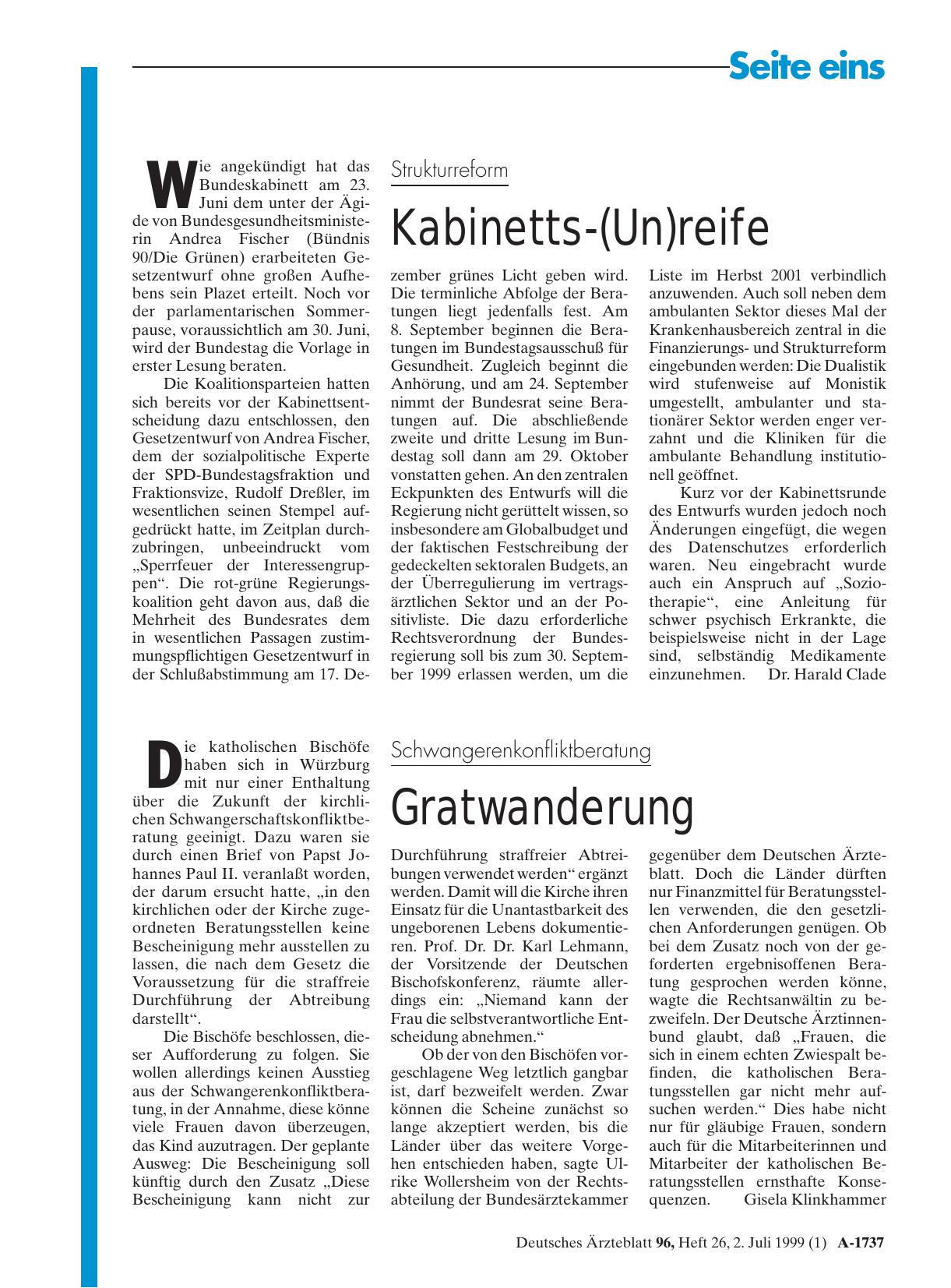 Vorschauseite 1: Strukturreform: Kabinetts-(Un)reife