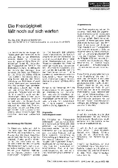 Vorschauseite 1: Die Freizügigkeit läßt noch auf sich warten: Der Stand der Brüsseler Beratungen über die Richtlinien zur Niederlassungsfreiheit der Ärzte in der EWG