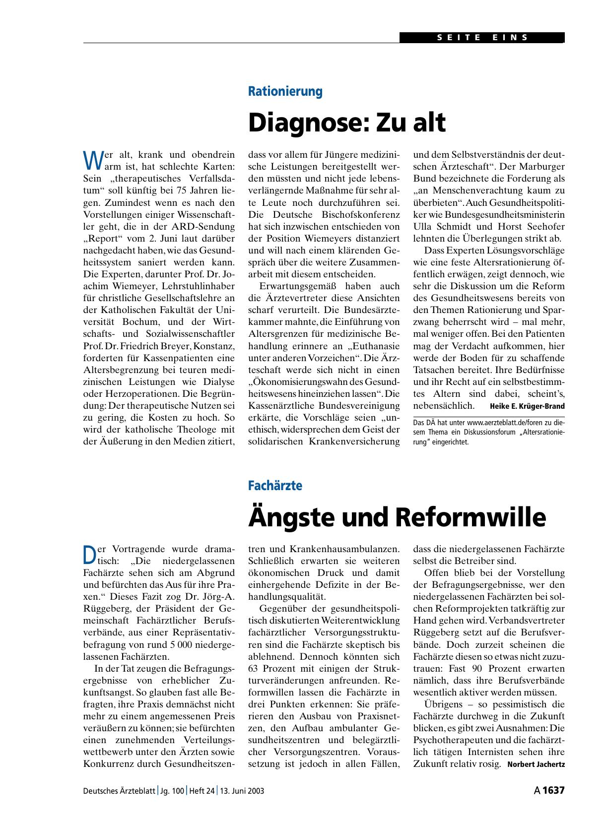 Vorschauseite 1: Rationierung – Diagnose: Zu alt
