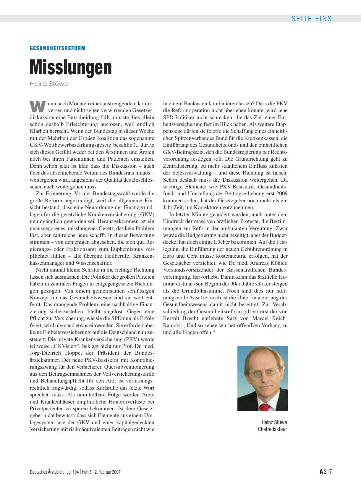 Vorschauseite 1: Gesundheitsreform: Misslungen