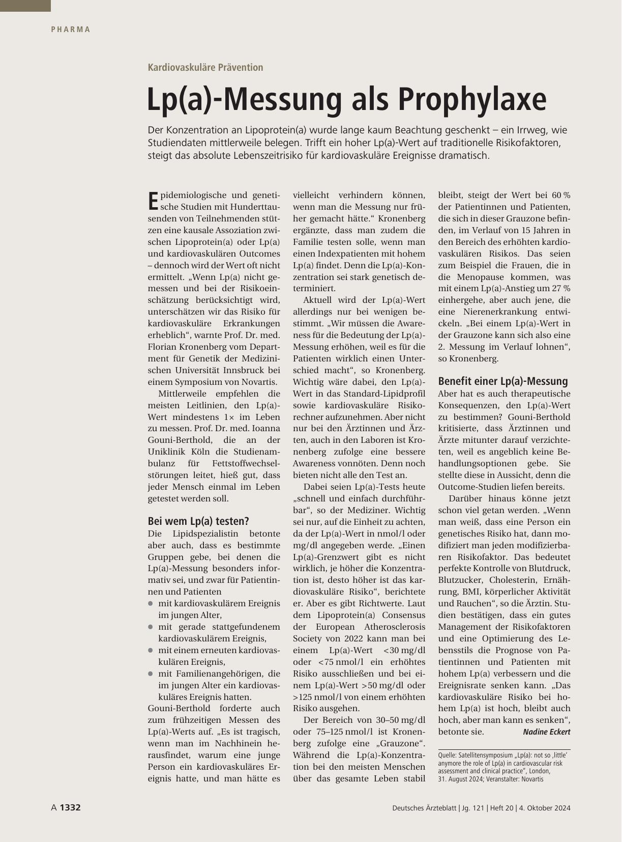 Vorschauseite 1: Kardiovaskuläre Prävention: Lp(a)-Messung als Prophylaxe