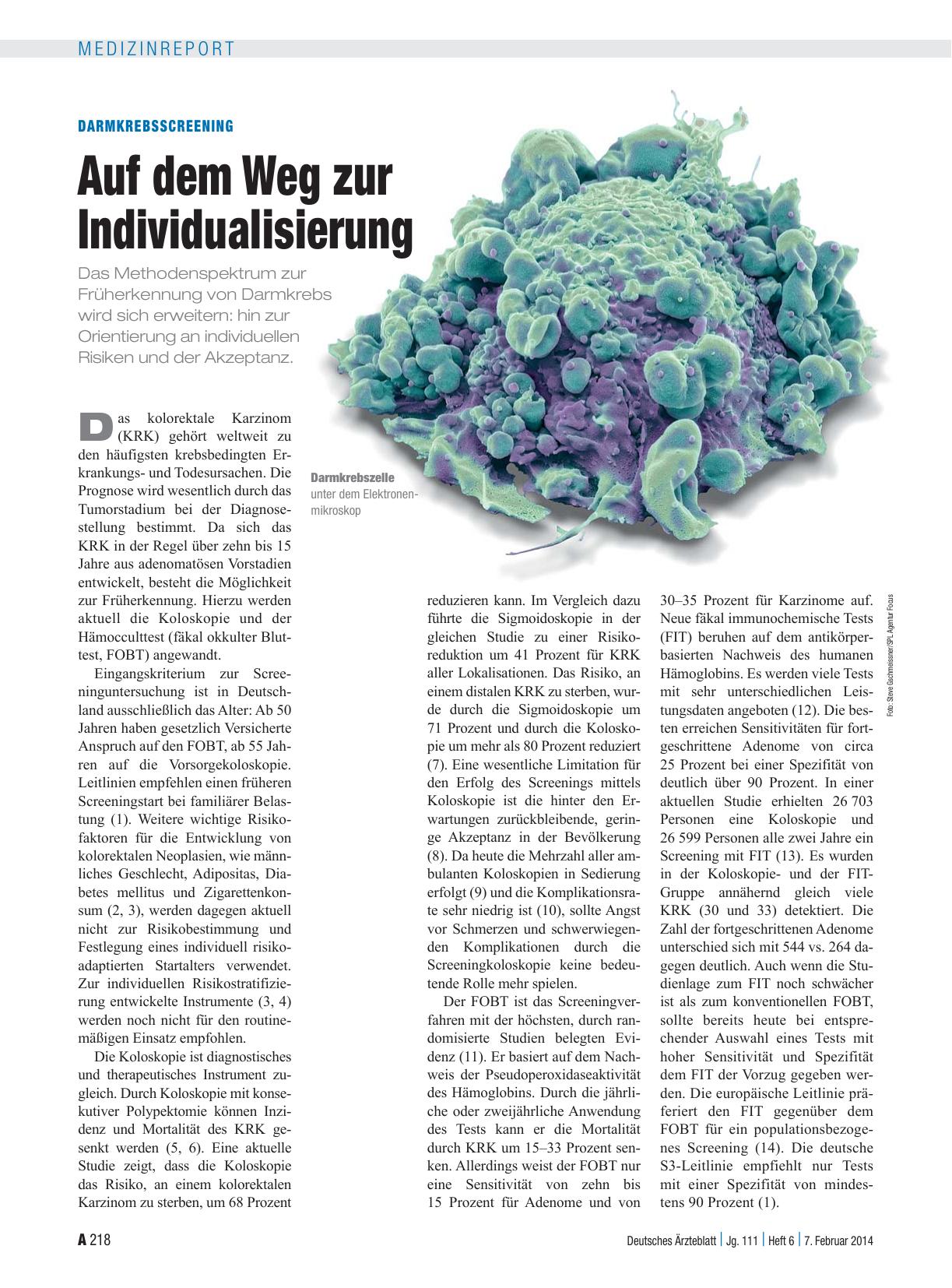 Vorschauseite 1: Darmkrebsscreening: Auf dem Weg zur Individualisierung